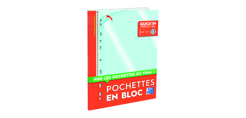 Pochette perforée Quick'in Oxford A4 polypropylène 5/100e - Bloc de 60