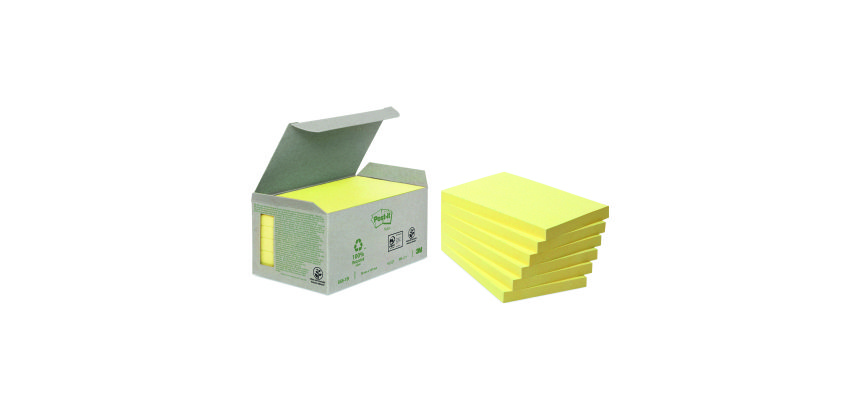 Notes repositionnables jaunes recyclées Post-It - en tour distributrice - bloc de 100 feuilles