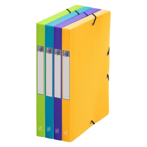 Chemise box plastique Oxford 24 x 32 cm dos 2,5 cm couleurs mode assorties