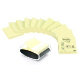 Pack 12 blocs z-notes repositionnables jaunes recyclées Post-It 76 x 76 mm - bloc de 100 feuilles + distributeur offert