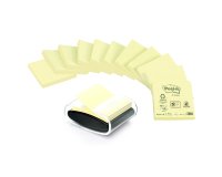 Pack 12 blocs z-notes reposicionables amarillos reciclados Post-It 76 x 76 mm - bloc de 100 hojas + dispensador gratis