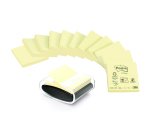 Pack 12 blocs z-notes jaunes recyclées Post-It 76 x 76 mm + distributeur offert