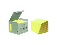 Notes repositionnables jaunes recyclées Post-It 76 x 76 mm - en tour distributrice - bloc de 100 feuilles