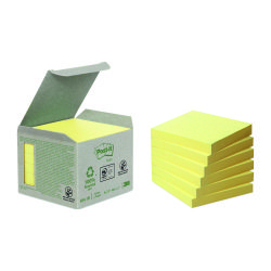 Notes repositionnables jaunes recyclées Post-It 76 x 76 mm - en tour distributrice - bloc de 100 feuilles