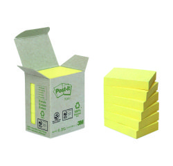 Notes repositionnables jaunes recyclées Post-It 38 x 51 mm - en tour distributrice - bloc de 100 feuilles
