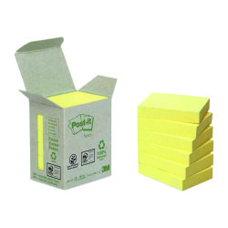 Notes repositionnables jaunes recyclées Post-It 38 x 51 mm - en tour distributrice - bloc de 100 feuilles