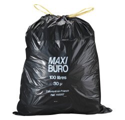 Sacs poubelle 100 litres liens coulissants Maxiburo - Carton de 200