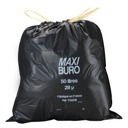 Sacs poubelle 50 litres liens coulissants Maxiburo - Carton de 200