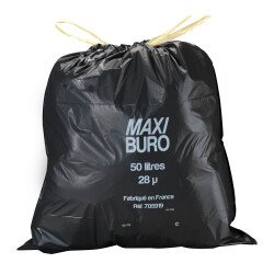 Sacs poubelle 50 litres liens coulissants Maxiburo - Carton de 200