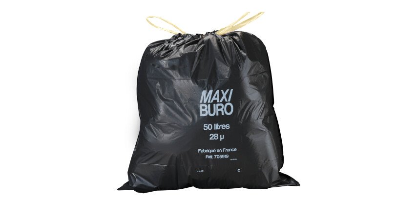 Sacs poubelle 50 litres à liens coulissants Maxiburo - Carton de 200 sacs