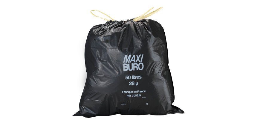 Sacs poubelle 50 litres liens coulissants Maxiburo - Carton de 200