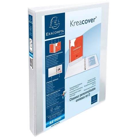 Classeur 2 anneaux plastifié Exacompta Kreacover® personnalisable A4+ - Dos 3,4 cm blanc