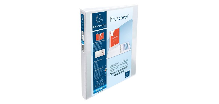 Classeur 2 anneaux plastifié Exacompta KREACOVER® personnalisable A4+ - Dos 3,8 cm blanc