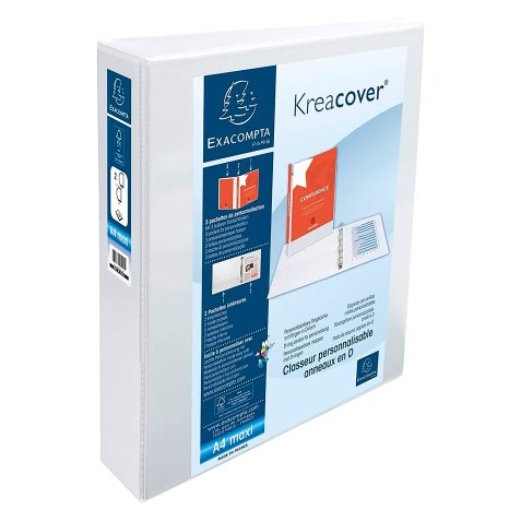 Classeur 2 anneaux plastifié Exacompta KREACOVER® personnalisable A4+ - Dos 6,4 cm blanc