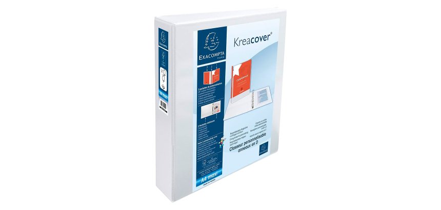 Classeur 2 anneaux plastifié Exacompta KREACOVER® personnalisable A4+ - Dos 6,4 cm blanc