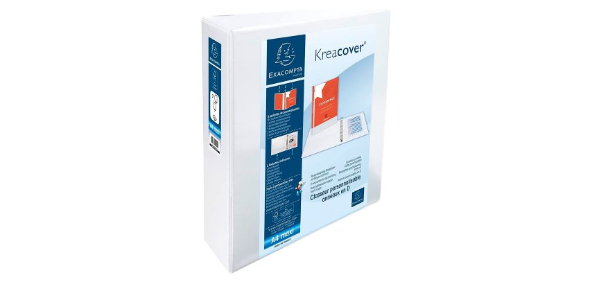 Classeur 2 anneaux plastifié Exacompta KREACOVER® personnalisable A4+ - Dos 9 cm blanc