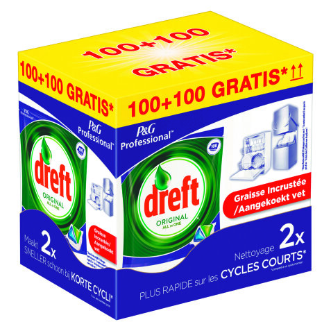 Pack dishwashing tablets original Dreft All in 1: 100 tablets + 100 tablets for free