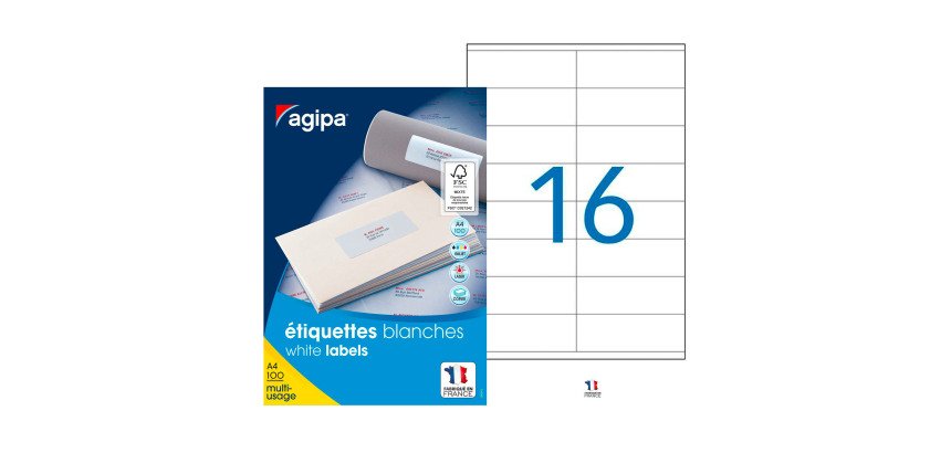 Etiquettes adresses 105 x 35 mm Agipa 119005 - Boîte de 1600