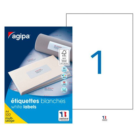 Etiquettes adresses 210 x 297 mm Agipa 119004 - Boîte de 100