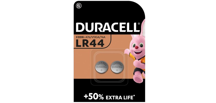 Pilas de botón alcalina Duracell LR44 de 1,5 V- Paquete de 2