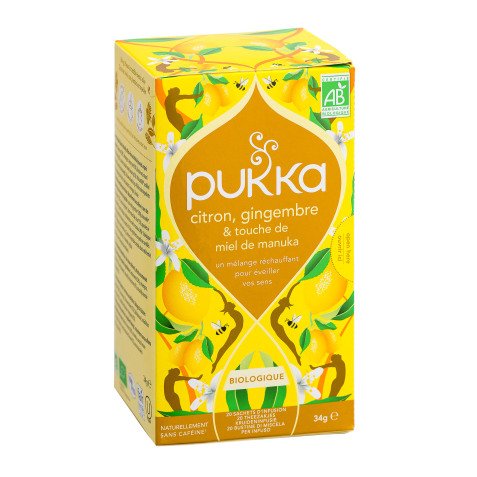 Infusion citron, gingembre et touche de miel de Manuka Bio Pukka - Boîte de 20 sachets