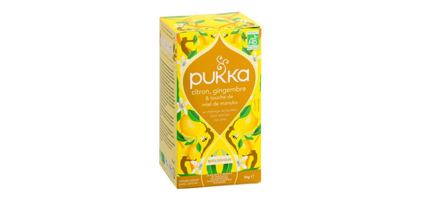Infusion citron, gingembre et miel de Manuka Bio Pukka - Boîte de 20 sachets