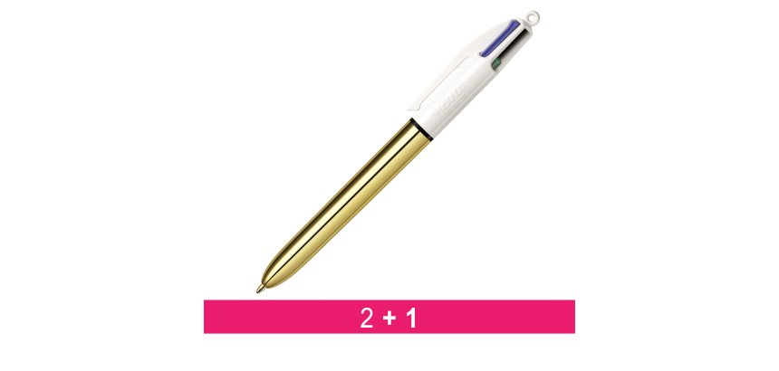 Bolígrafo Bic 4 colores shine oro Retráctil 2+1 Gratis