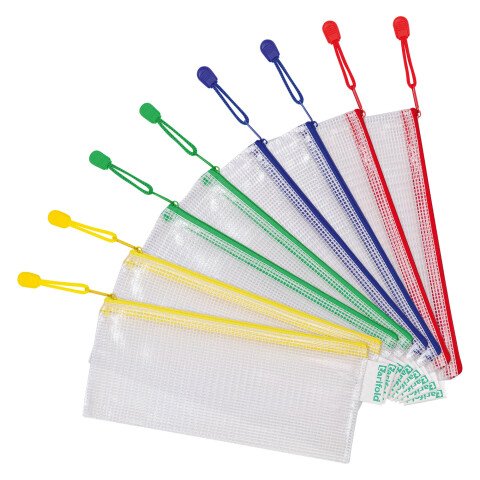 Pack de 8 Bolsas de documentos Formato chequera reforzados con cremallera Colores surtidos