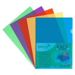 Chemise coin plastique SECO A4 polypropylène 12/100e couleurs assorties - Paquet de 25