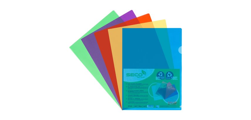L-sleeves plastic SECO A4 polypropylene 12/100e biodegradable assortment - pack of 25