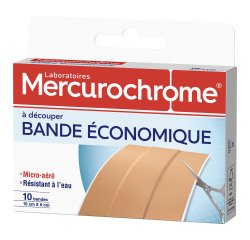Boîte de 10 bandes à découper économique 10x6 cm Mercurochrome