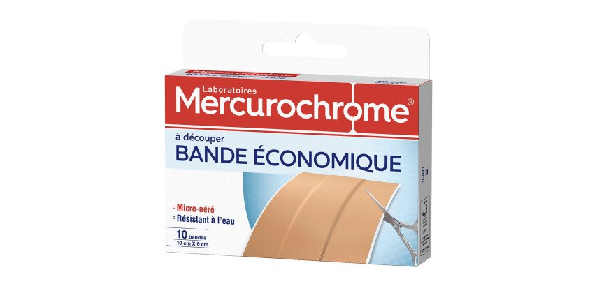 Bandes à découper économique 10 x 6 cm Mercurochrome - Boîte de 10