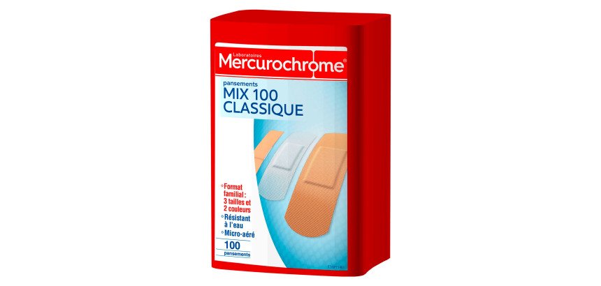 Boîte de 100 pansements multi-usage 1er secours Mercurochrome