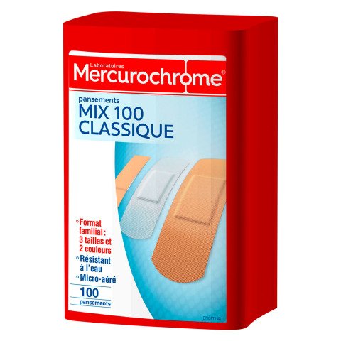 Tiritas multi uso 1eros auxilios Mercurochrome - Caja de 100