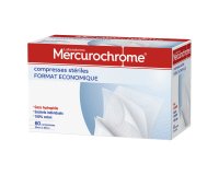 Caja de 60 compresas estériles de 20 x 20 cm Mercurocromo