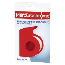 Sparadrap microporeux spécial peaux sensibles Mercurochrome 5 m x 2,5 cm