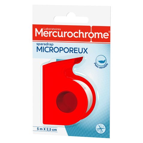 Sparadrap microporeux spécial peaux sensibles Mercurochrome 5 m x 2,5 cm