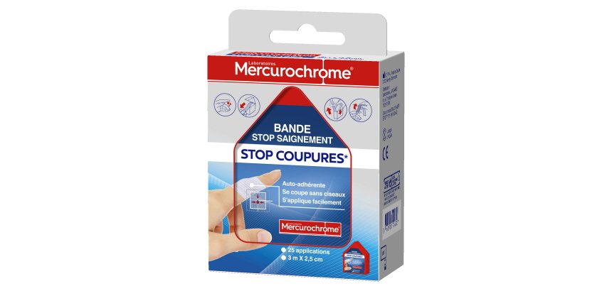 Bande Stop coupures 3m x 2,5cm Mercurochrome