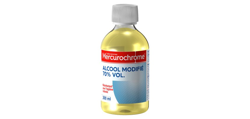 Alcool modifié à 70% Mercurochrome - Flacon de 200ml