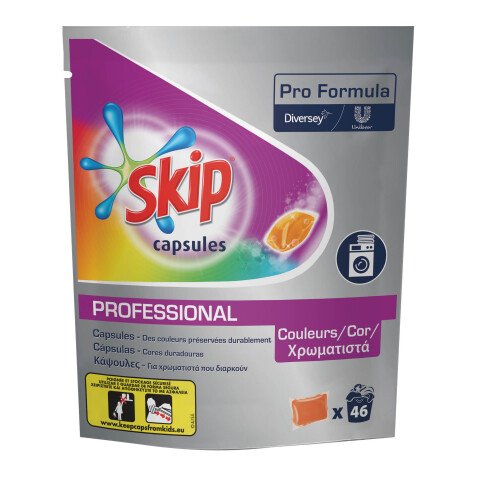 Lessive Skip professional capsules textiles couleurs - Sachet de 46 capsules