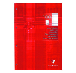 Bloc de cours Clairefontaine 2 trous A4 - ligné et marge -100 feuilles