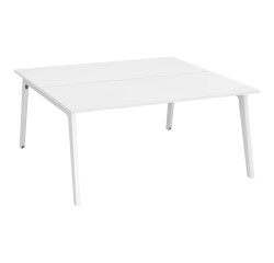 Cluster of 2 Eden Arche white office desks + cable duct L 160 cm