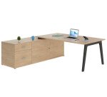 Bureau manager chêne clair 180 x 100 cm avec console à gauche - Exprim