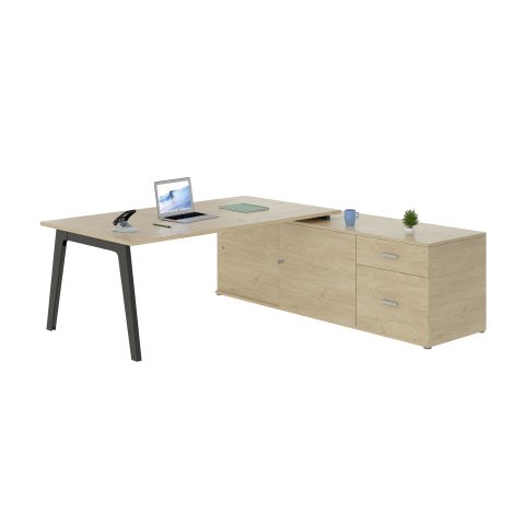 Mesa manager con extensión derecha Eden Arco roble claro patas antracitas