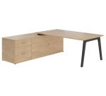 Bureau manager chêne clair 180 x 100 cm avec console à gauche - Exprim