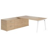 Bureau manager chêne clair 180 x 100 cm avec console à gauche - Exprim