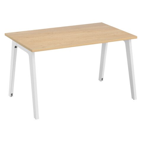 Mesa recta Eden Arco roble claro An 120 cm con canaleta patas blancas