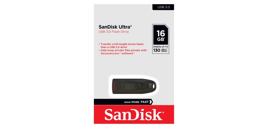 Memoria USB Sandisk  Ultra 16GB USB 3.0 (USB-A) Negro