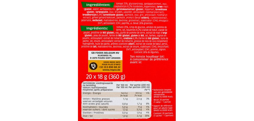 Soupe Royco tomates boulettes Crunchy - Boîte de 20 sachets