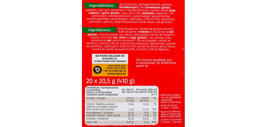 Soupe Royco Volaille Crunchy - Boîte de 20 sachets